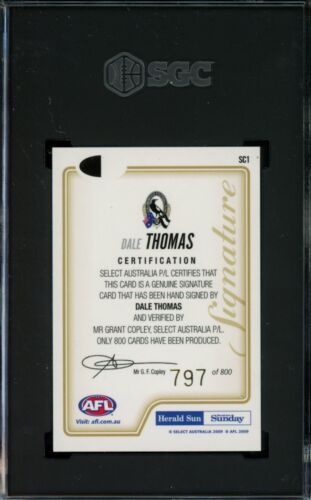 2009 Select Herald Sun AFL Signature Dale Thomas Graded SGC 9 Collingw